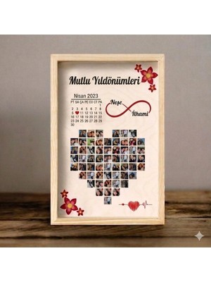 Kişiye Özel Kalp Kolajlı Fotoğraflı - Sonsuzluk ve Takvim Temalı Hediye  Isimli Kalp Fotoğraf Kolajı Çerçeveli Poster - Sevgiliye Yıldönümü Hediyesi Kişiye Özel Kalp Şekilli Çoklu  Çerçeveli Tablo