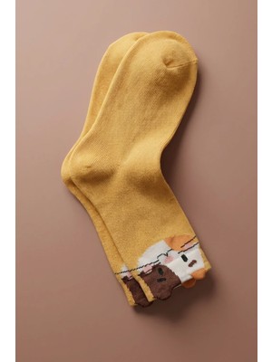 Bony Socks Sevimli Hayvan Desenli Sarı Çocuk Soket Çorap