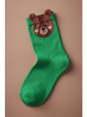 Bony Socks Sevimli Hayvan Desenli Yeşil Çocuk Soket Çorap