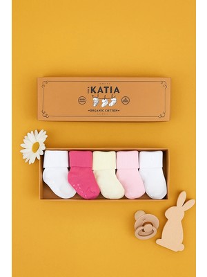 Bony Socks Yenideoğan 5'li Organik Bebek Soket Çorap Pembe-Beyaz