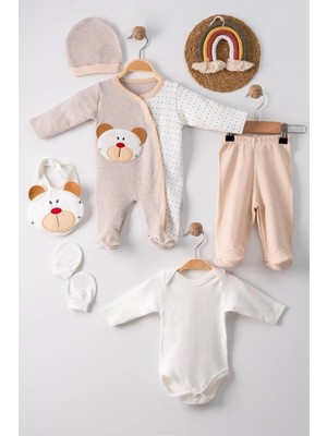 Hazego Ayıcık Nakışlı Tulumlu % 100 Pamuk Erkek Bebek 5'li Set