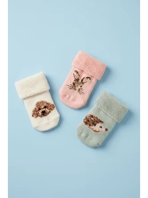 Bony Socks 3'lü Paket Hayvan Desenli Havlu Kız Bebek Soket Çorap