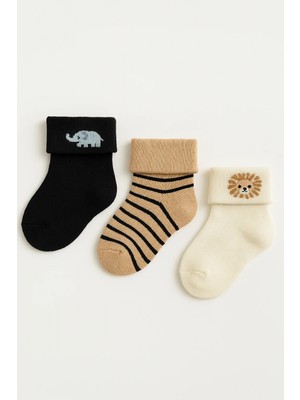 Bony Socks Bebek Sevimli Hayvan Desenli 3'lü Havlu Soket Çorap