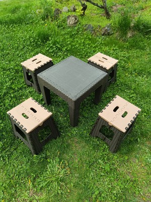 Evko Mobilya Kamp Seti, Piknik Seti, Masa Tabure Seti, Portatif Set, Plastik Katlanabilir Set, 4 + 1 Set