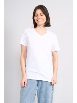 C.k Y26 3265 Fithit Byn V Yk. 30/1 Penye Basic Regular T-Shirt Beyaz