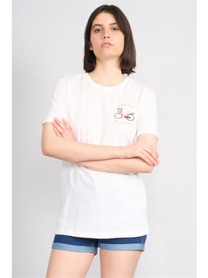 C.k Y26 8946 Fithit Kadın Bisiklet Yaka Regular Nakışlı T-Shirt Krem