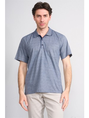 Çetinkaya Mentality 4706 Polo Yaka Regular Ringel Jakar T-Shirt Lacivert - Beyaz