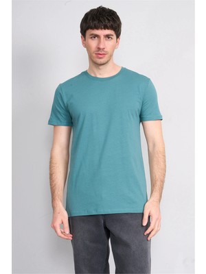 Çetinkaya Mentality 2772 Bisiklet Yaka Slimfit Basic T-Shirt Petrol