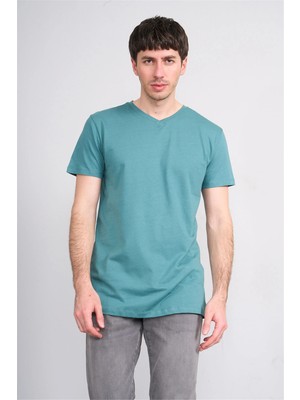 Çetinkaya Mentality 2772 V Yaka Slimfit Basic T-Shirt Petrol