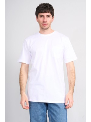 Çetinkaya Mentality 3713 Bisiklet Yaka Regular Cepli T-Shirt Beyaz