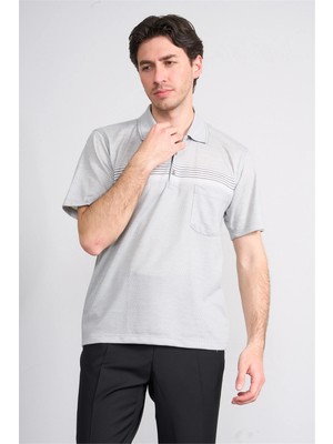 Çetinkaya Mentality 4712 Polo Yaka Regular Ringel Jakar T-Shirt Gri