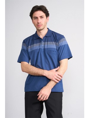 Çetinkaya Mentality 4717 Polo Yaka Regular Ringel Jakar T-Shirt Lacivert