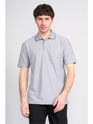 Çetinkaya Mentality 4594 Polo Yaka Regular Çizgili T-Shirt Füme