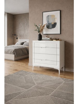 By Cino BYCİNO Fatih 4 Çekmeceli Kendinden Kulplu Modern Tasarım Mdf Membran Kapak Beyaz Şifonyer