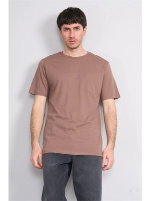 Çetinkaya Mentality 3713 Bisiklet Yaka Regular Cepli T-Shirt Kakao