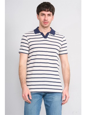 JSCO Mareteks 2662 Js Indıgo Erkek Polo V Yaka Rıngel Jakar T-Shırt