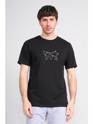 Çetinkaya Mentality 4747 Bisiklet Yaka Regular Baskılı T-Shirt Siyah