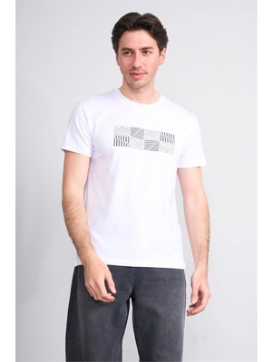 Çetinkaya Mentality 4824 Bisiklet Yaka Regular Baskılı T-Shirt Beyaz