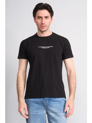 Çetinkaya Mentality 4830 Bisiklet Yaka Regular Baskılı T-Shirt Siyah