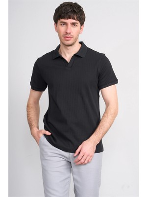 Çetinkaya Mentality 4602 Polo Yaka Regular Modelli T-Shirt Siyah