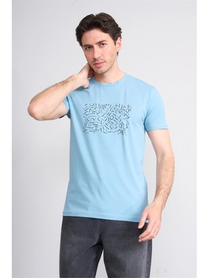 Çetinkaya Mentality 4827 Bisiklet Yaka Regular Baskılı T-Shirt Mavi