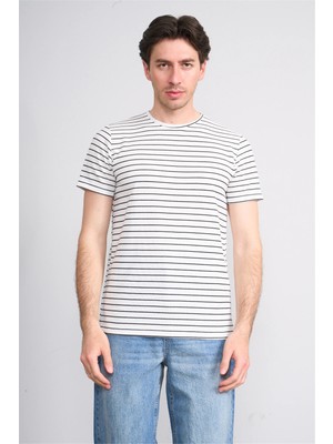 Çetinkaya Mentality 4540 Bisiklet Yaka Regular Çizgili T-Shirt Beyaz
