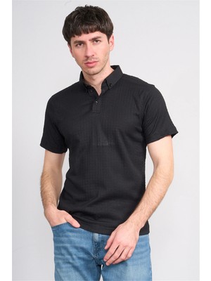 Rosso Y26 26014-P Siyah Erkek Polo Yaka Jakar Tişört S-Xxl
