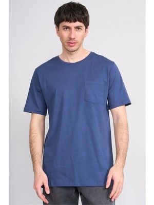 Çetinkaya Mentality 3713 Bisiklet Yaka Regular Cepli T-Shirt Indigo