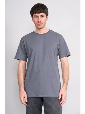 Çetinkaya Mentality 4393 Bisiklet Yaka Regular Baskılı T-Shirt Düz Koyu Gri