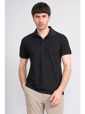 Çetinkaya Mentality 4556 Polo Yaka Regular Modelli T-Shirt Siyah