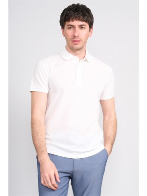 Çetinkaya Mentality 4556 Polo Yaka Regular Modelli T-Shirt Beyaz