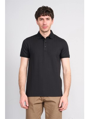 Çetinkaya Mentality 4609 Fermuarlı Polo Yaka Regular Modelli T-Shirt Siyah