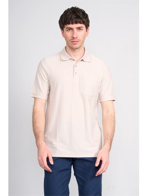 Çetinkaya Mentality 4594 Polo Yaka Regular Çizgili T-Shirt Taş