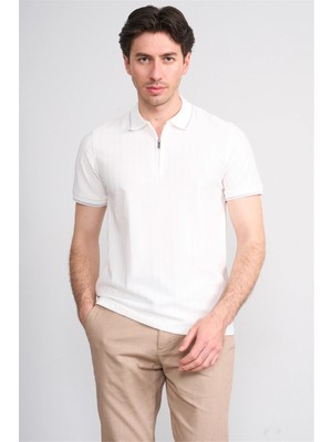 Çetinkaya Mentality 4613 Fermuarlı Polo Yaka Regular Modelli T-Shirt Beyaz