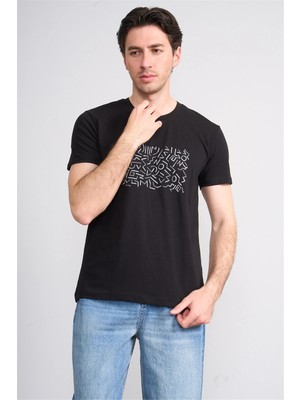 Çetinkaya Mentality 4827 Bisiklet Yaka Regular Baskılı T-Shirt Siyah
