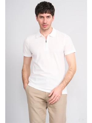 Çetinkaya Mentality 4601 Fermuarlı Polo Yaka Regular Modelli T-Shirt Beyaz