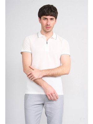 Çetinkaya Mentality 4616 Fermuarlı Polo Yaka Regular Modelli T-Shirt Beyaz