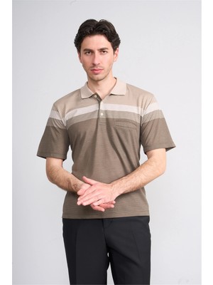 Çetinkaya Mentality 4717 Polo Yaka Regular Ringel Jakar T-Shirt Bej