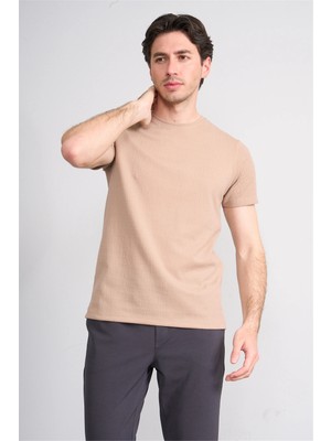 Çetinkaya Mentality 4544 Bisiklet Yaka Regular Modelli T-Shirt Bej