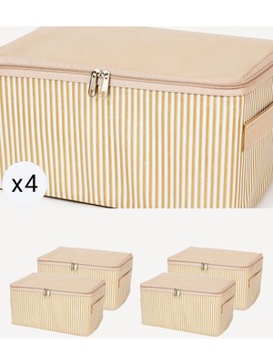 Empressco Nacarev 4 Adet Küçük Boy Krem Çizgi Desenli Baza Altı Valiz Düzenleyici Organizer Seyahat Hurcu 30X20X15 cm - Fiyatı, Yorumları