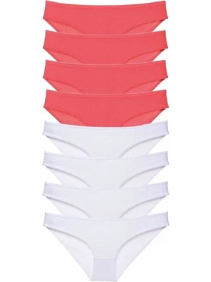 Marsilyan 8 Adet Eko Set Likralı Kadın Slip Külot Fuşya Beyaz
