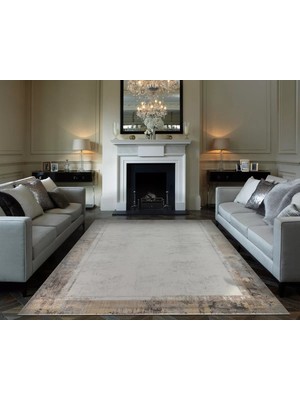 Hoom Rugs Bomonti Mhl 03 Cream Antrasit Viskon & Akrilik Modern Salon Halısı