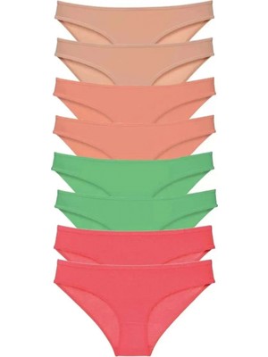 Marsilyan 8 Adet Süper Eko Set Likralı Kadın Slip Külot Ten Pudra Yeşil Fuşya