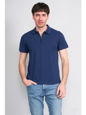 Çetinkaya Mentality 4612 Fermuarlı Polo Yaka Regular Modelli T-Shirt Indigo
