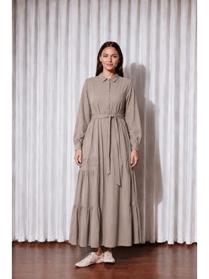 Nurcan Çetin 26134 Nakış Detaylı Kuşaklı Cotton Elbise