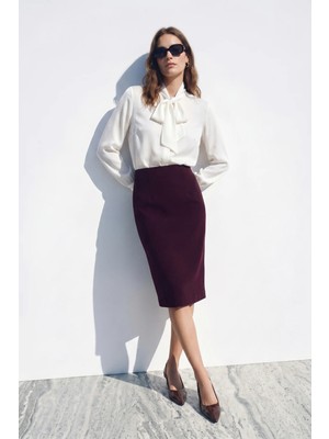 Sateen Düz Kalem Etek - Mürdüm