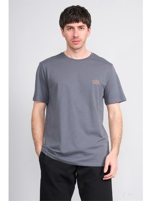 Çetinkaya Mentality 4751 Bisiklet Yaka Regular Nakışlı T-Shirt Koyu Gri
