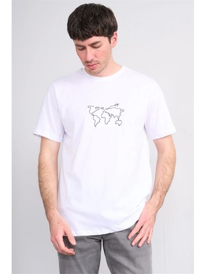 Çetinkaya Mentality 4747 Bisiklet Yaka Regular Baskılı T-Shirt Beyaz