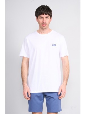 Çetinkaya Mentality 4751 Bisiklet Yaka Regular Nakışlı T-Shirt Beyaz