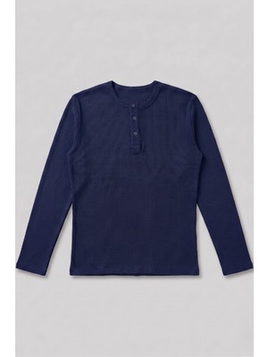Gothamvibes Erkek Lacivert Henley  T-Shirt
